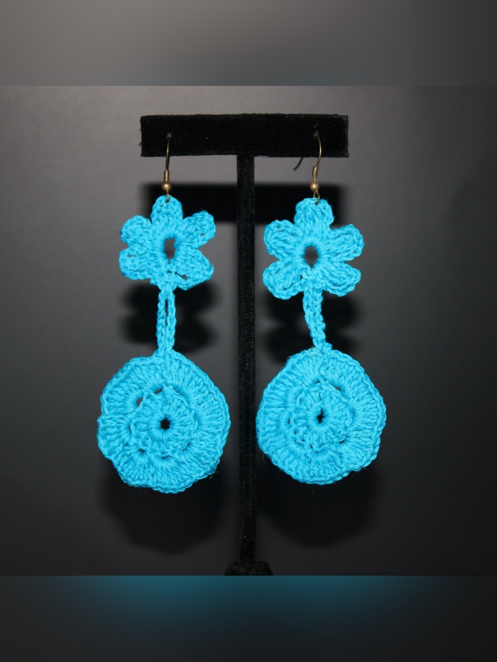 Handmade Crochet Flower Earrings - Ocean Blue